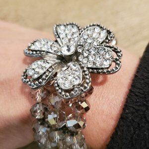 Vintage rhinestone three strand flower bracelet